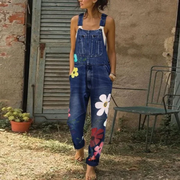 Combinaison Salopette Jeans Fleurs