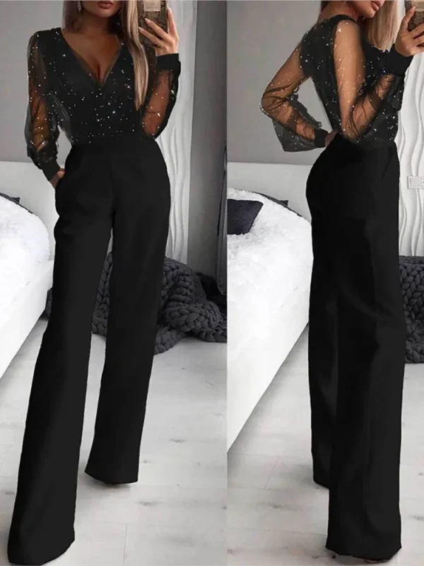Combinaison Femme Elégante Noire Décolleté Plongeant